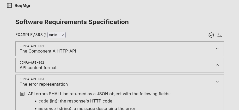Screenshot of the reqmgr web interface